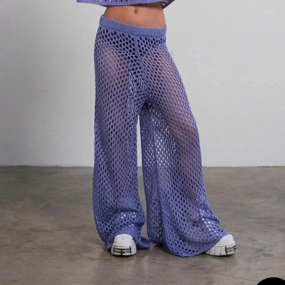 The Ragged Priest Wide Leg LIVEWIRE Pants Light Purple Open Knit Acrylic XS/S - Picture 4 of 10